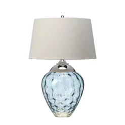 Elstead Samara Tischlampe klein hellblau Stoffschirm taupe 72cm