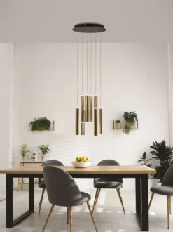 Fabas Luce 3685-47-209 LED Pendelleuchte Prado 8-flammig rund schwarz messing