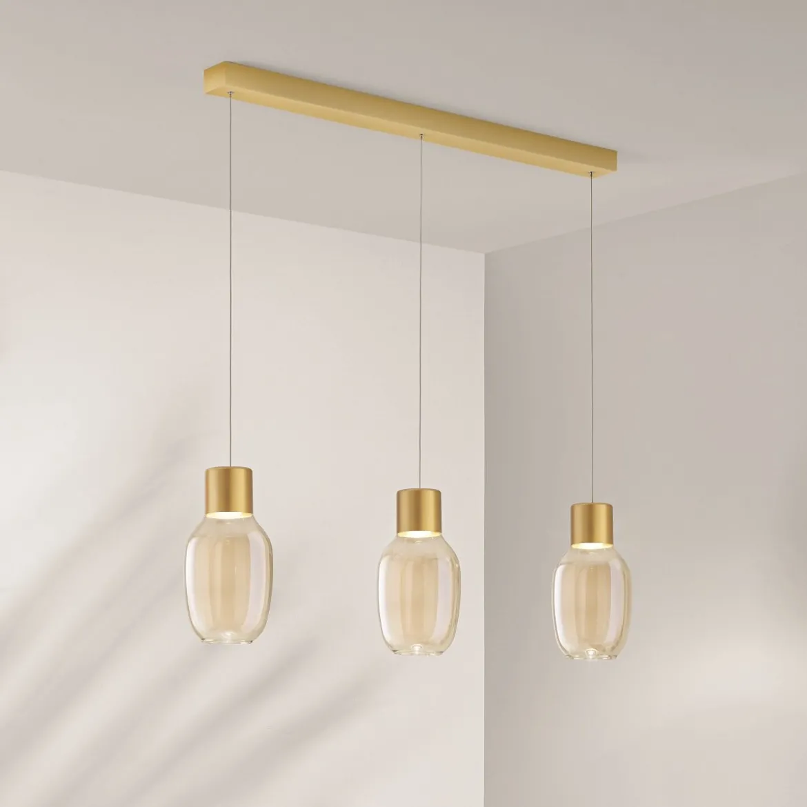 Fabas Luce 3768-48-365 LED Pendelleuchte Lapo 3-flammig in Linie cognac 3000K