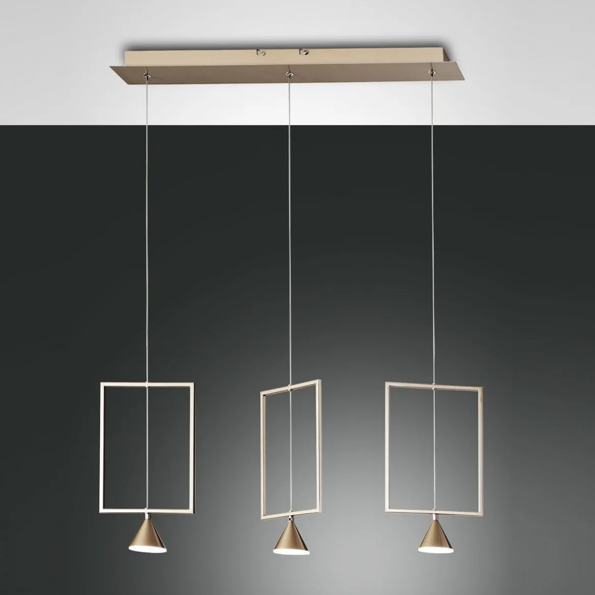 FABAS LUCE No. 3390-49-225 LED Pendelleuchte Sirio gold 3-flammig eckig dimmbar