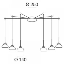 FABAS LUCE No. 3547-46-126 Pendelleuchte Arabella 6-flammig Grau Transparent mit Umlenker