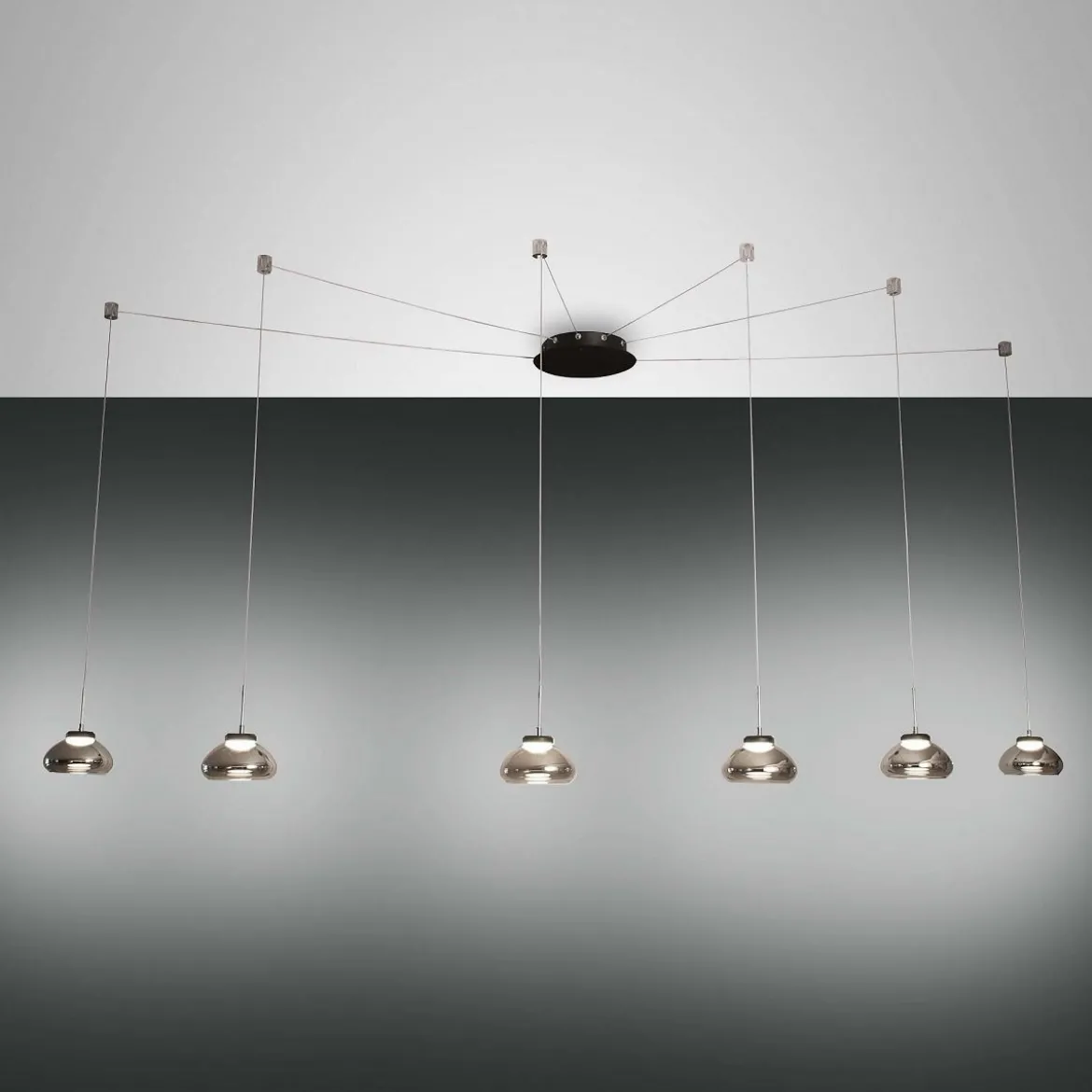 FABAS LUCE No. 3547-46-126 Pendelleuchte Arabella 6-flammig Grau Transparent mit Umlenker