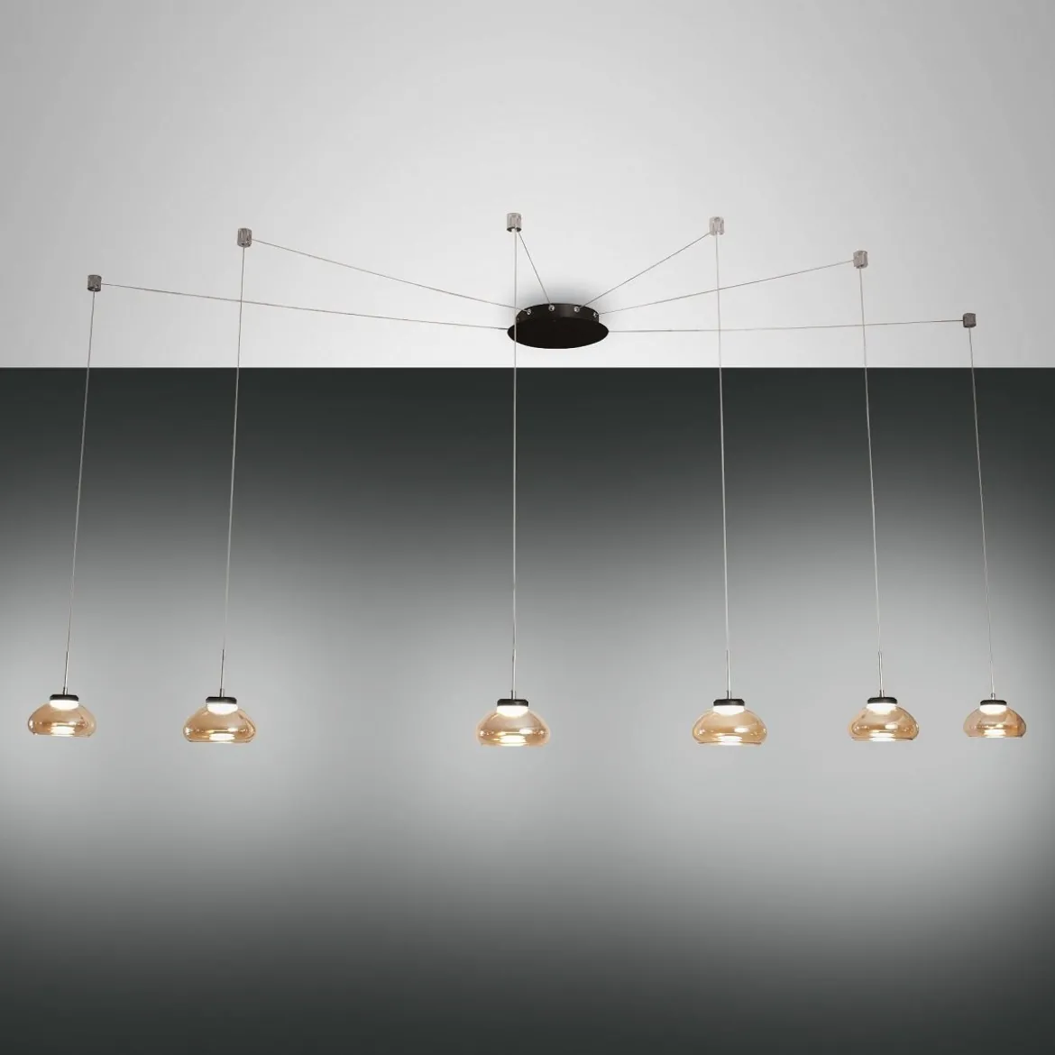 FABAS LUCE No. 3547-46-125 Pendelleuchte Arabella 6-flammig Amber mit Umlenker