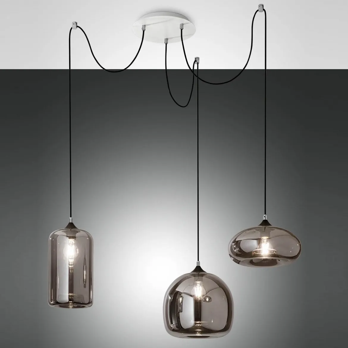 FABAS LUCE No. 3496-47-126 Pendelleuchte Fiona Rauchglas E27 3-flammig