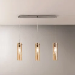 FABAS LUCE No. 3480-47-125 Pendelleuchte Sintesi Nickel satiniert amber