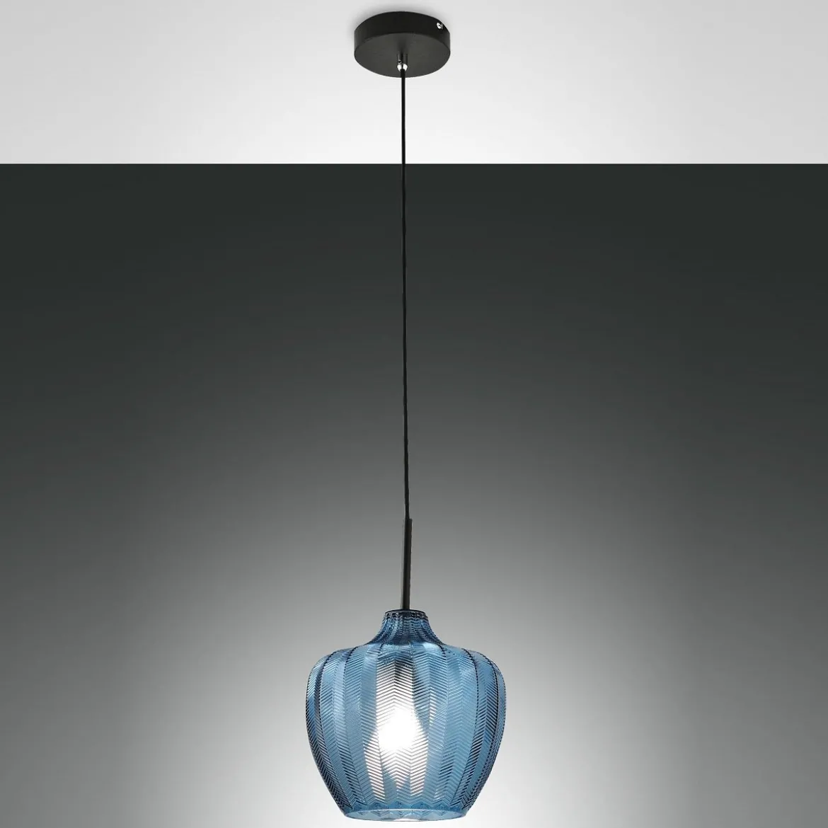 Fabas Luce 3722-40-244 Pendelleuchte Gallura azurblau schwarz 25cm E27
