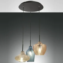 Fabas Luce 3725-47-363 Pendelleuchte Olbia 3-flammig champagner azurblau amber