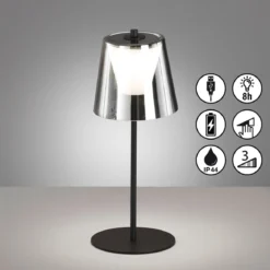 FHL easy 850287 LED Akku Tischleuchte Marbella sandschwarz rauchglas IP44