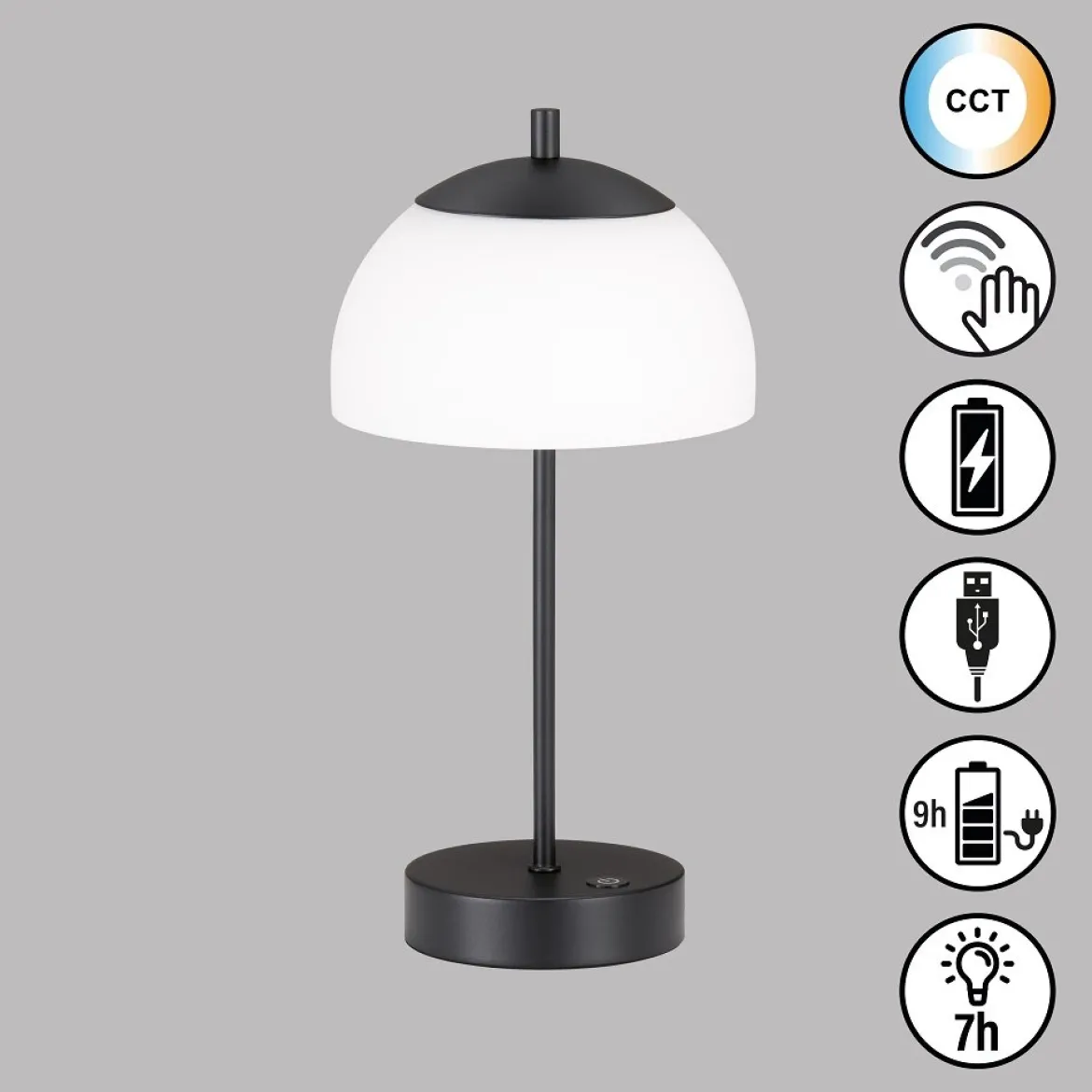 FHL easy 850330 LED Akku Tischleuchte Riva sandschwarz Glas opal matt CCT