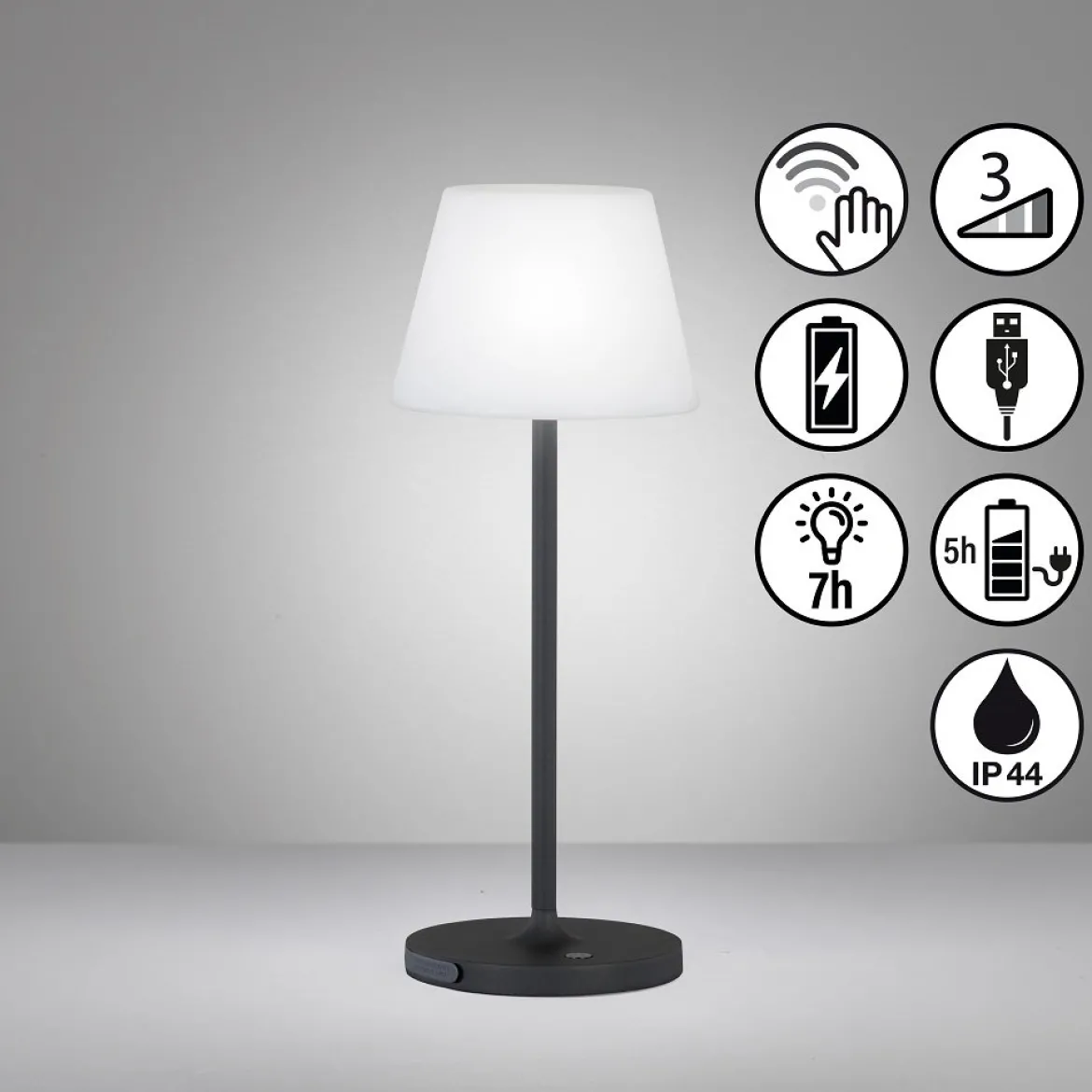 FHL easy 850334 LED Akku Tischleuchte Flus schwarz dimmbar