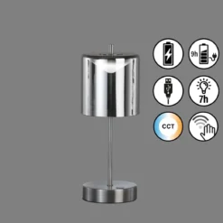 FHL easy 850347 LED Akku Tischleuchte Riva nickelfarben rauchfarben CCT