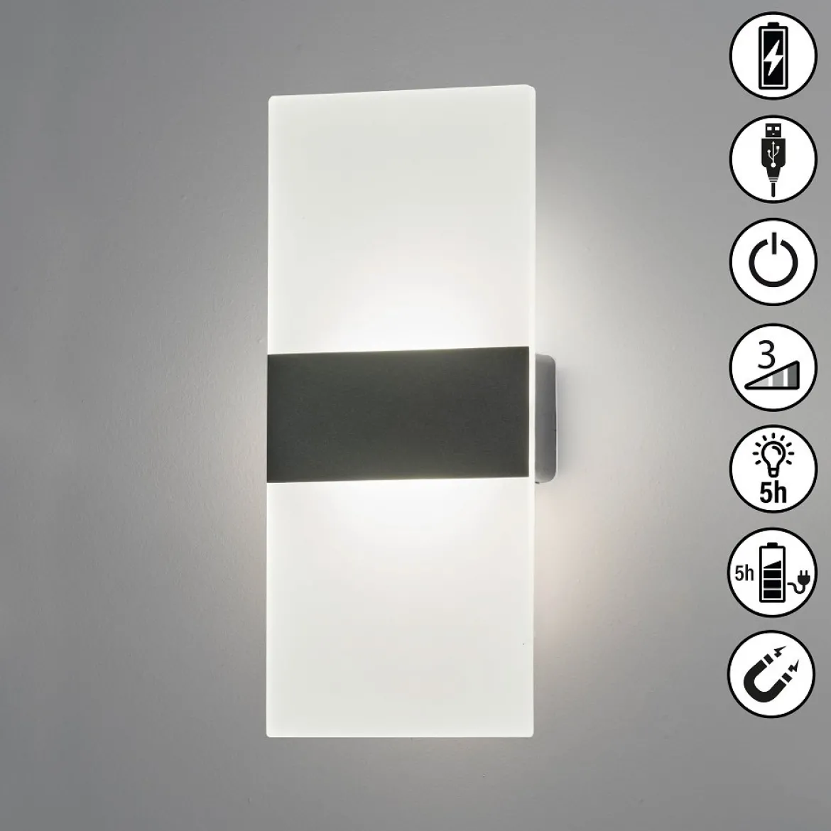 FHL easy 830047 LED Akku Wandleuchte Magnetics schwarz matt 3000K