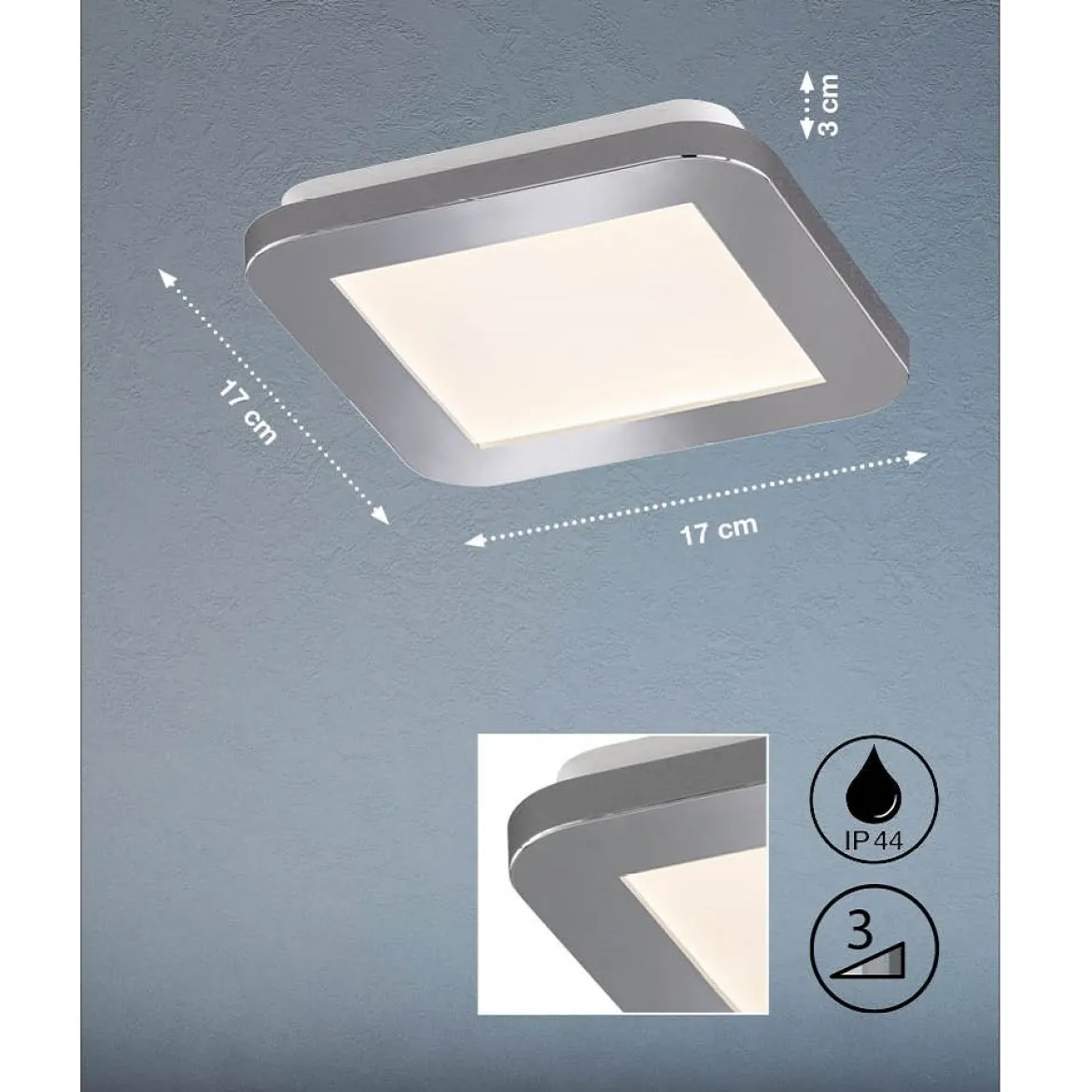 Fischer & Honsel 21231 Deckenleuchte Gotland 17cm eckig IP44 chromfarben 3000K