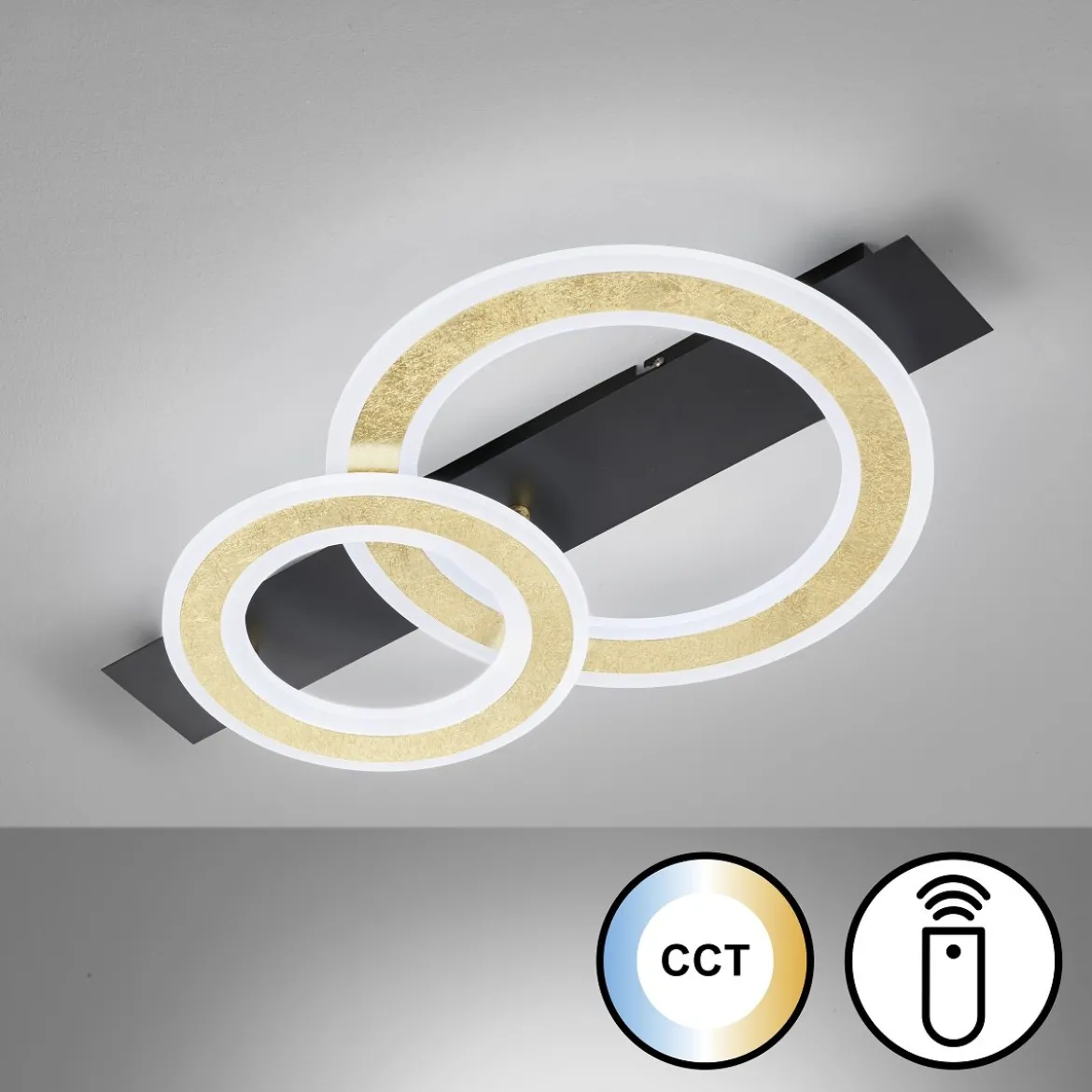 Fischer & Honsel 21433 LED Deckenleuchte Circle sandschwarz blattgoldfarben CCT 61cm