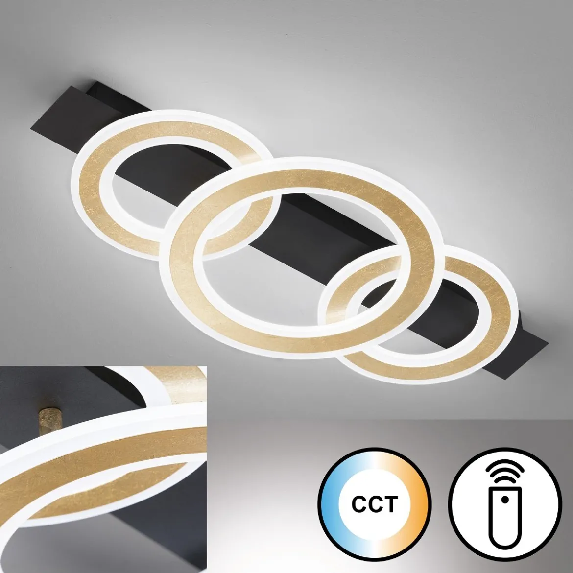 Fischer & Honsel 21435 LED Deckenleuchte Circle sandschwarz blattgoldfarben CCT