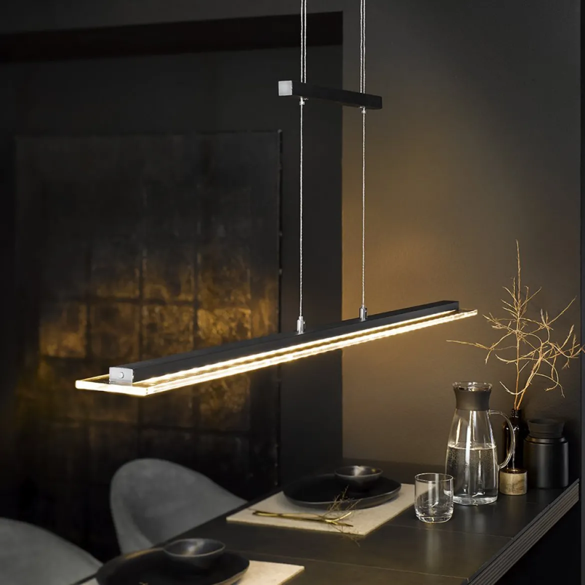 Fischer & Honsel 60992 LED Pendelleuchte Tenso TW sandschwarz rauchglas CCT 115cm