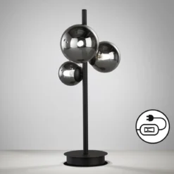 Fischer & Honsel 50665 LED Tischleuchte Bala 3-flammig sandschwarz Rauchglas