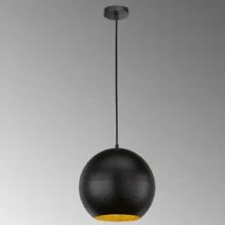 Fischer & Honsel 60763 Pendelleuchte Mylon rund Schwarz Gold E27 30cm