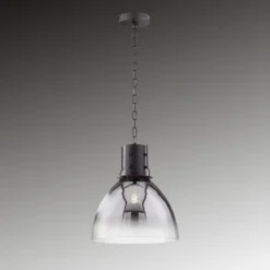 Fischer & Honsel 60802 Pendelleuchte Londo schwarz Glas rauchfarben klar 30cm