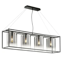 Fischer & Honsel 60894 Pendelleuchte Samu 4-flammig sandschwarz Glas rauchfarben zu klar