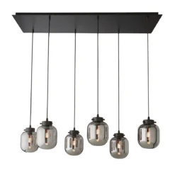 Fischer & Honsel 60900 Pendelleuchte Regi 6-flammig schwarz matt Glas rauchfarben