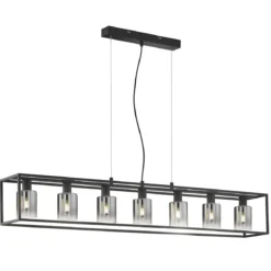 Fischer & Honsel 60909 Pendelleuchte Iska 7-flammig schwarz Glas rauchfarben klar