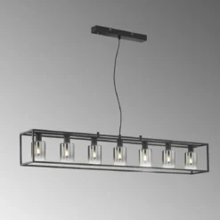 Fischer & Honsel 60909 Pendelleuchte Iska 7-flammig schwarz Glas rauchfarben klar