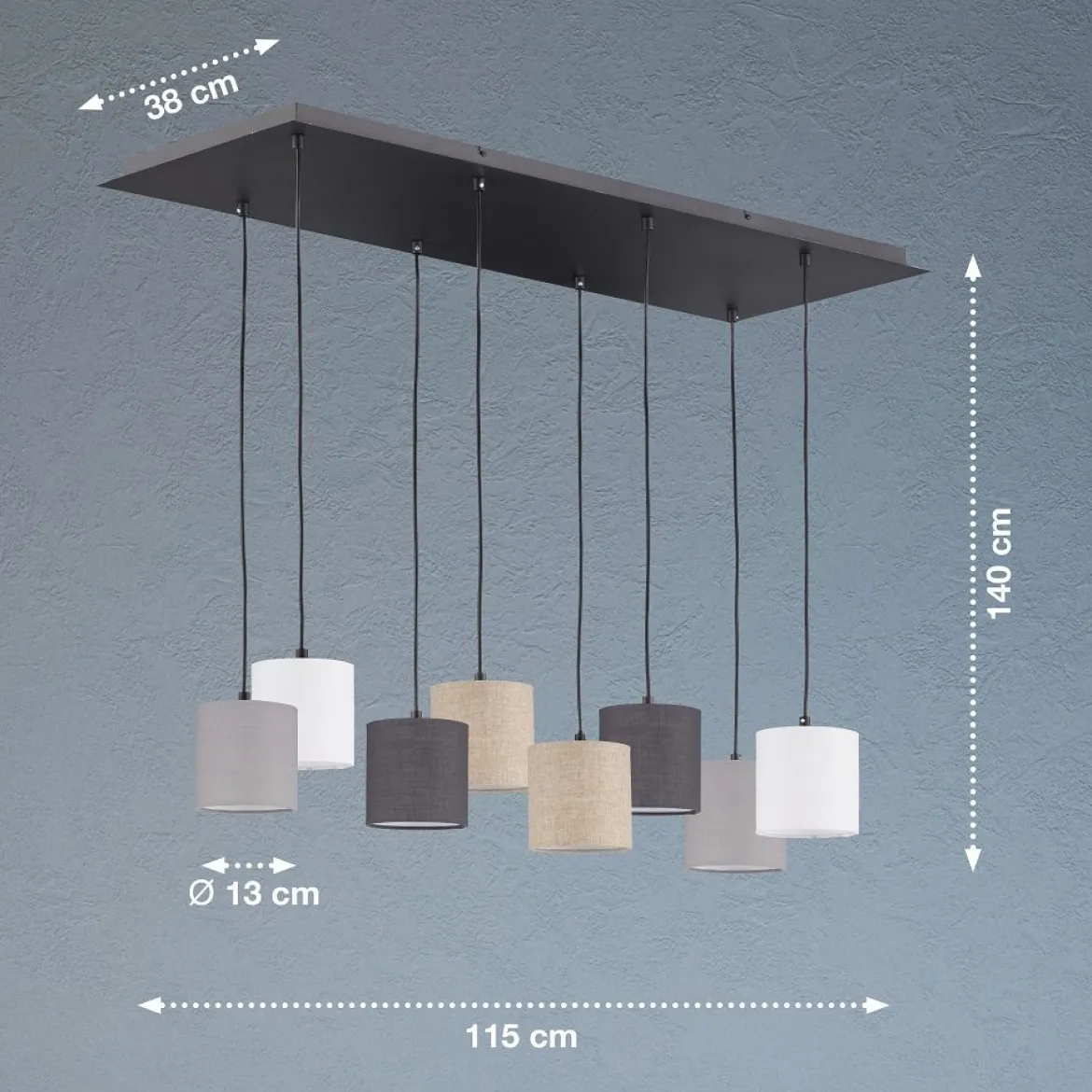 Fischer & Honsel 60956 Pendelleuchte Isko 8-flammig sandschwarz Stoffschirme