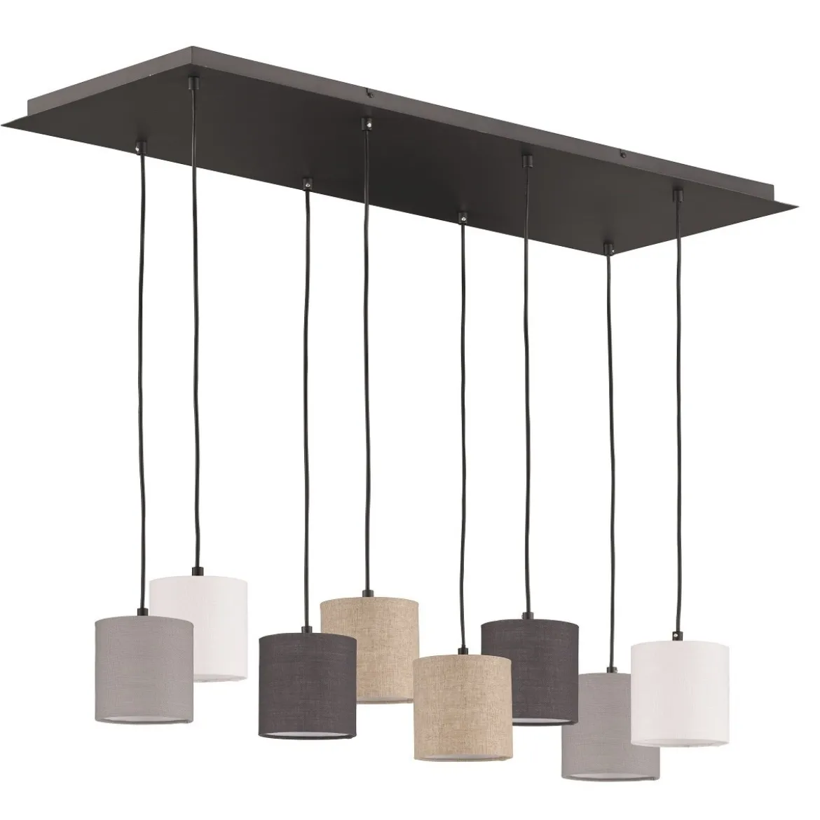 Fischer & Honsel 60956 Pendelleuchte Isko 8-flammig sandschwarz Stoffschirme