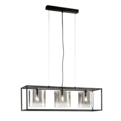 Fischer & Honsel 61028 Pendelleuchte Samu 3-flammig schwarz Glas rauchfarben zu klar