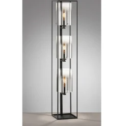 Fischer & Honsel 40419 Stehleuchte Samu 3-flammig schwarz Glas rauchfarben klar