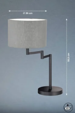 Fischer & Honsel 50575 Tischleuchte Rota Schwarz Grau E27 55cm