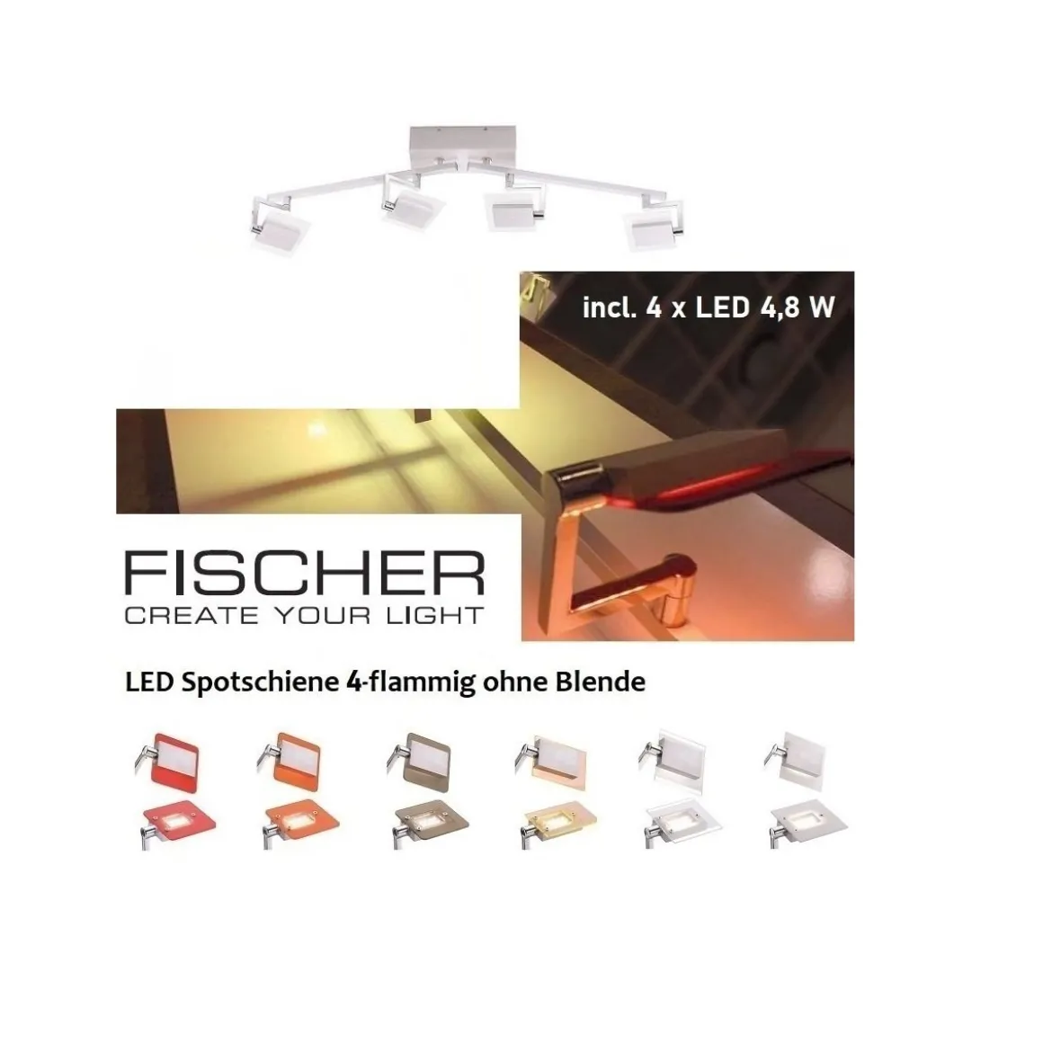 Fischer m6 LED 7 No. 16554 LED Deckenbogen ohne Glas 4-flammig aluminiumfarben dimmbar