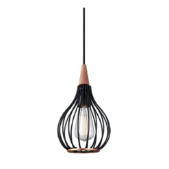 Halo Design No. 990891 LED Pendelleuchte DROPS, schwarz matt-Holz Ø 17