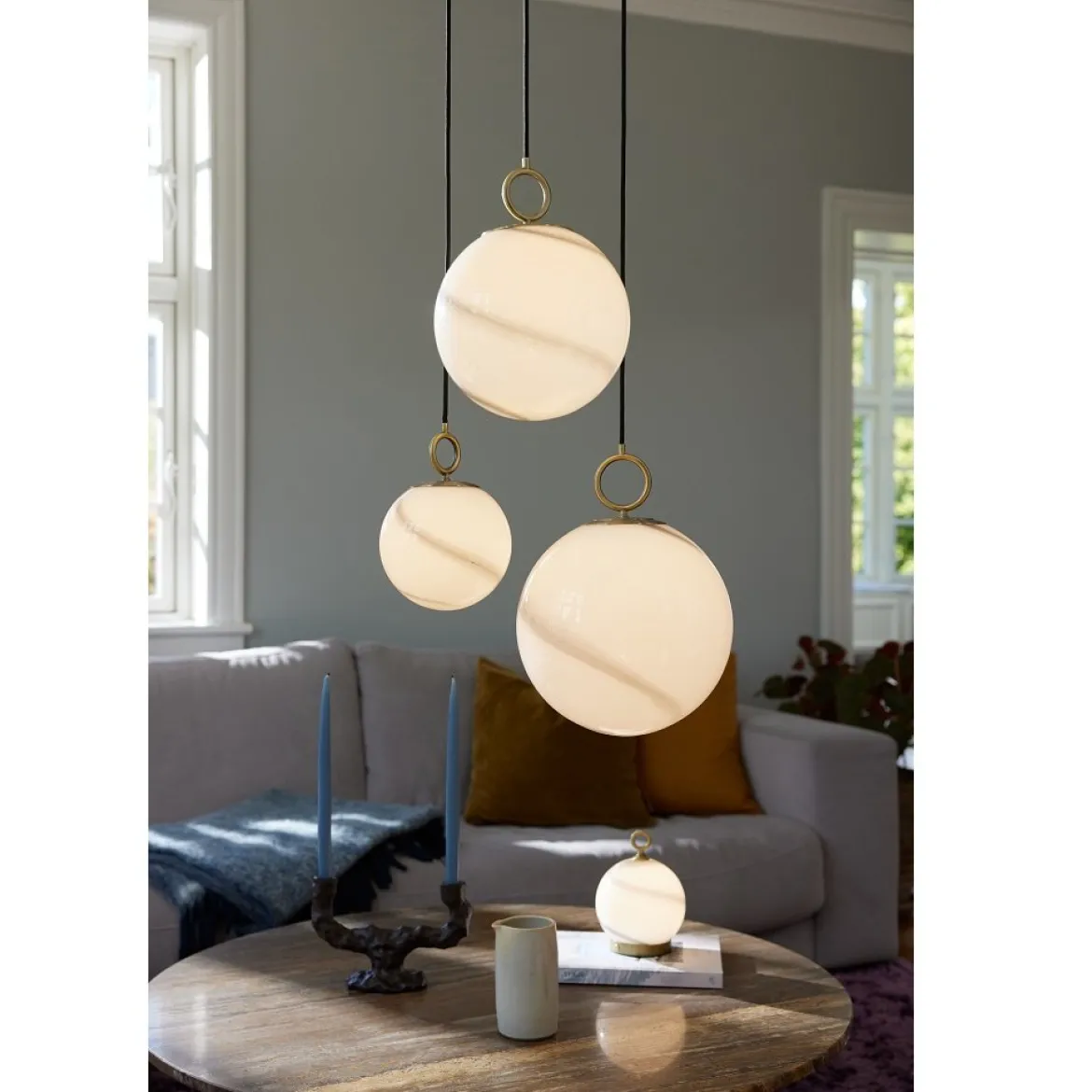Halo Design 745647 Pendelleuchte Stockholm 30cm Glas marmor grau