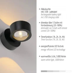 JUST LIGHT 19330-18 AKKU-CHIA AKKU-Wandleuchte schwarz 3000K
