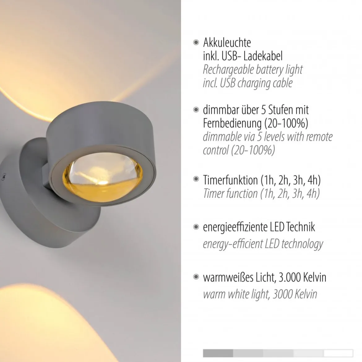 JUST LIGHT 19330-21 AKKU-CHIA AKKU-Wandleuchte silber 3000K