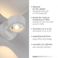 JUST LIGHT 19330-16 AKKU-CHIA AKKU-Wandleuchte weiss 3000K