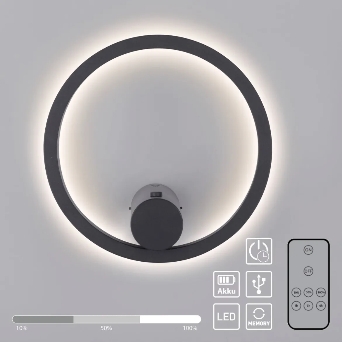 JUST LIGHT 18280-13 ARCHIE AKKU-Wandleuchte anthrazit 3000K