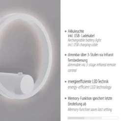 JUST LIGHT 18280-16 ARCHIE AKKU-Wandleuchte weiss 3000K