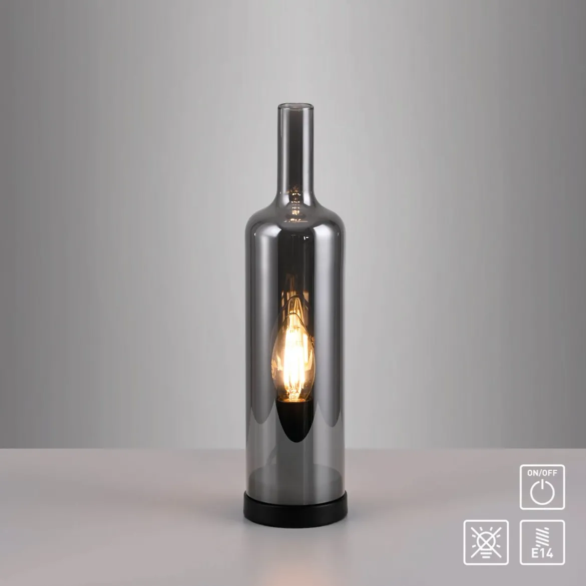 JUST LIGHT 14006-25 BOTTLE Tischleuchte rauchfarben Rauchglas