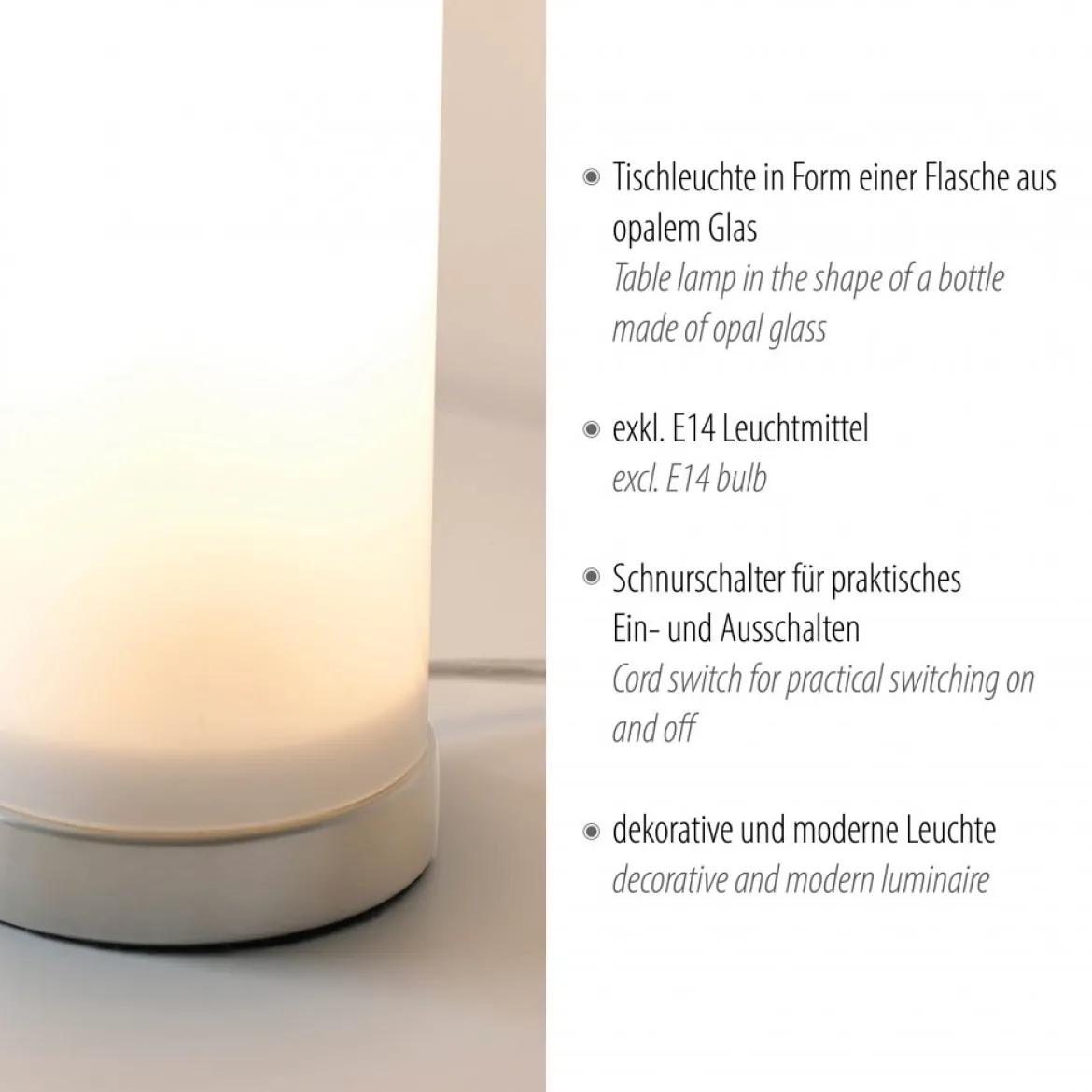 JUST LIGHT 14006-16 BOTTLE Tischleuchte weiss Opalglas