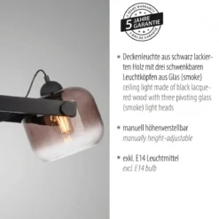 JUST LIGHT 15753-18 CUP 2.0 Pendelleuchte 3-flammig schwarz Rauchglas