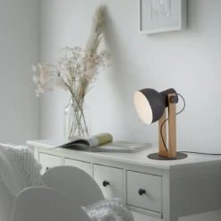 JUST LIGHT 15746-18 CUP 2.0 Tischleuchte schwarz Holz E27