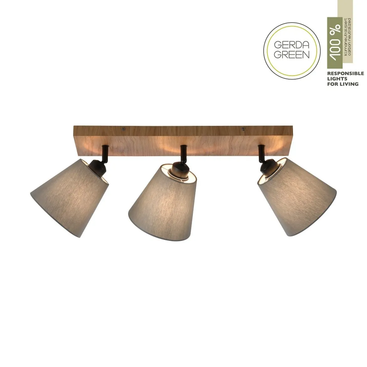 JUST LIGHT 11582-79 Deckenleuchte Green Michel 3-flammig Eiche Stoffschirme Grau