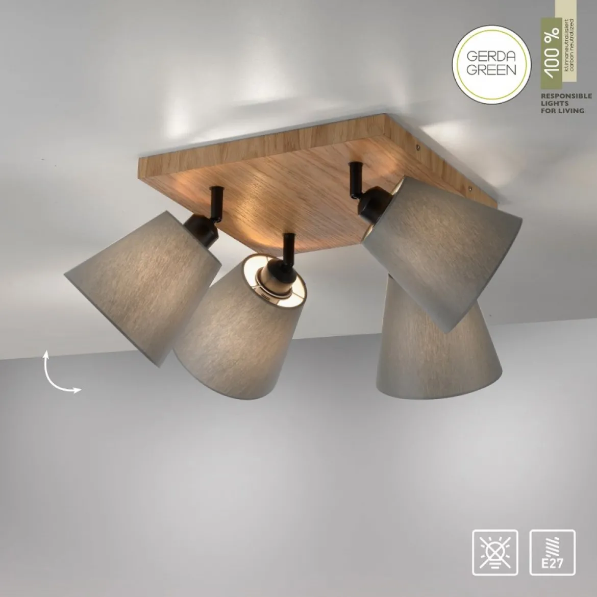 JUST LIGHT 11583-79 Deckenleuchte Green Michel 4-flammig Eiche Stoffschirme Grau