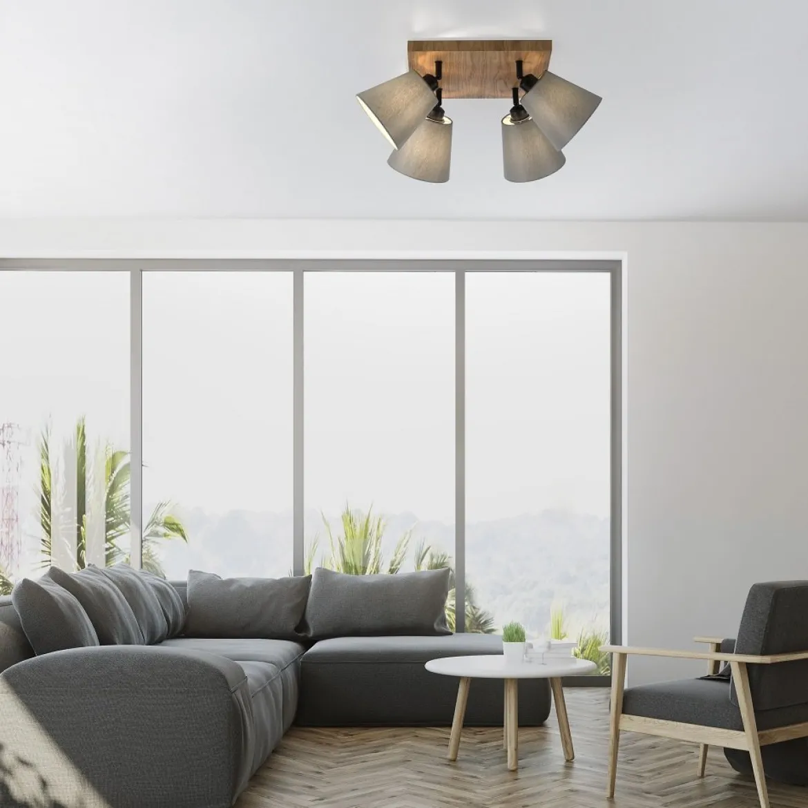 JUST LIGHT 11583-79 Deckenleuchte Green Michel 4-flammig Eiche Stoffschirme Grau