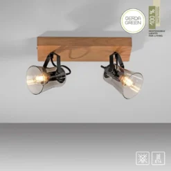 JUST LIGHT 11448-79 Deckenleuchte Green Langström 2-flammig E14 Echtholz Eiche Rauchglas