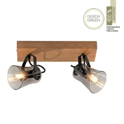 JUST LIGHT 11448-79 Deckenleuchte Green Langström 2-flammig E14 Echtholz Eiche Rauchglas