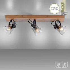JUST LIGHT 11449-79 Deckenleuchte Green Langström 3-flammig E14 Echtholz Eiche Rauchglas